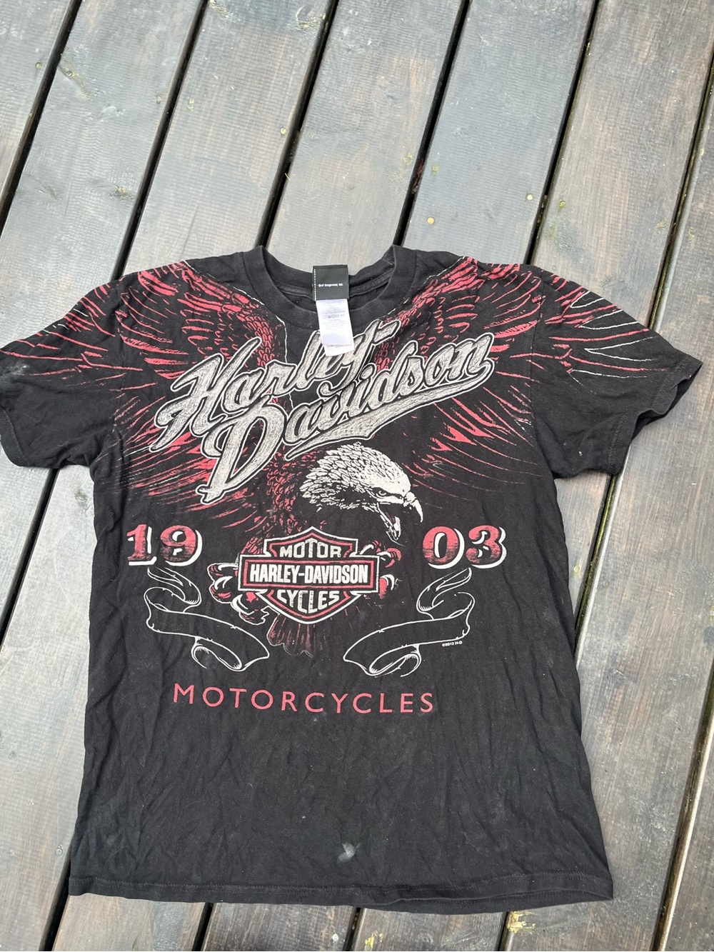 Vintage Harley-Davidson Black and Red Eagle Graphic Tee Oversized SZ L